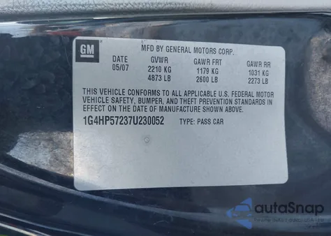 2007 Buick Lucerne Cx из США, поврежденный, VIN 1G4HP57237U230052